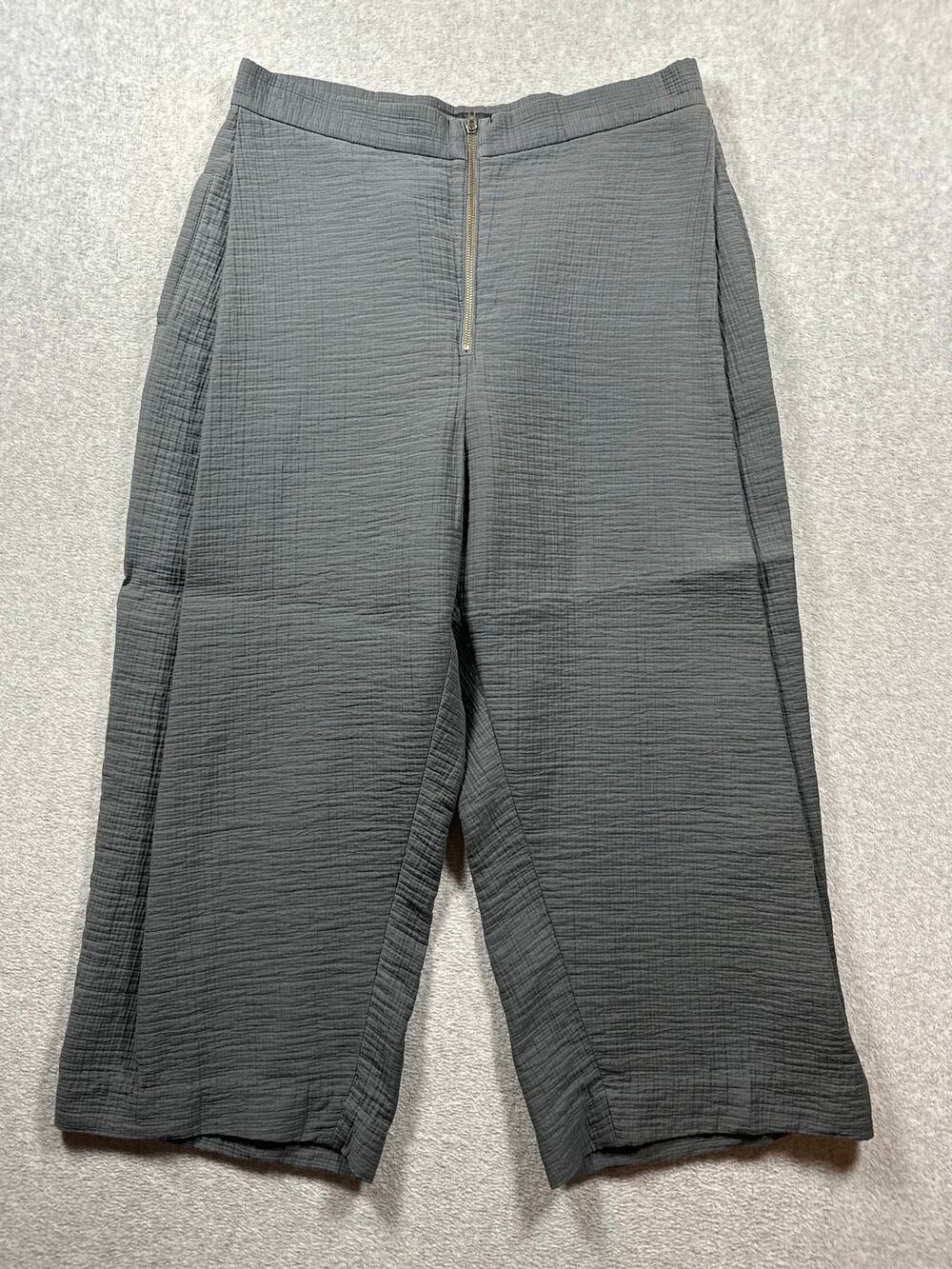 Rachel Comey Gray Crinkle Gauze Culottes Wide Leg Cropped Pants Zip Sz 8-10
